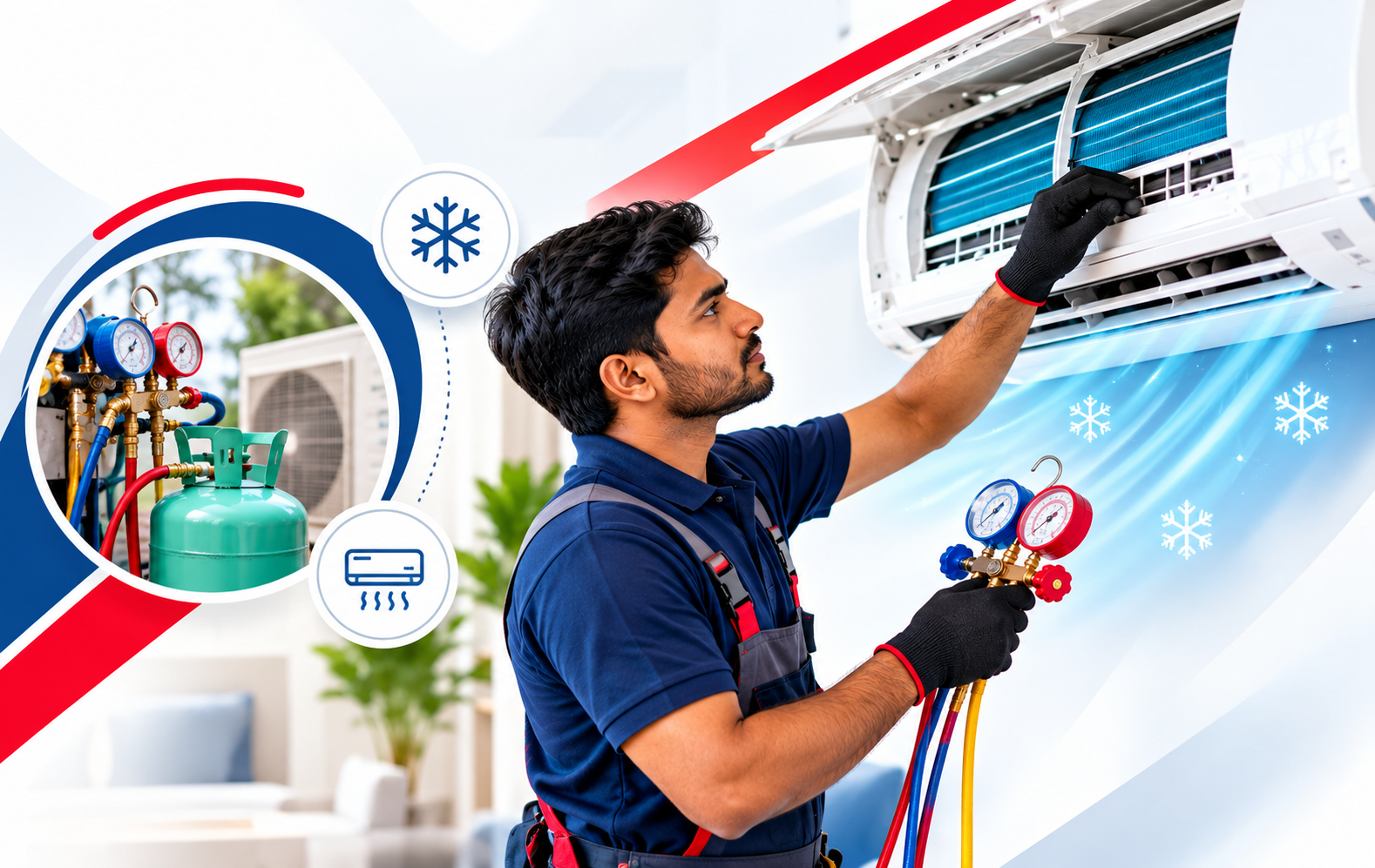 Air conditioner technician checking AC system